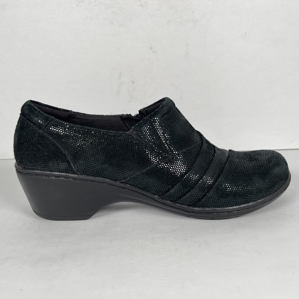 Clarks Channing Kim Loafers Womens Size 8 M Black Suede Shimmer Side Zip Shoes